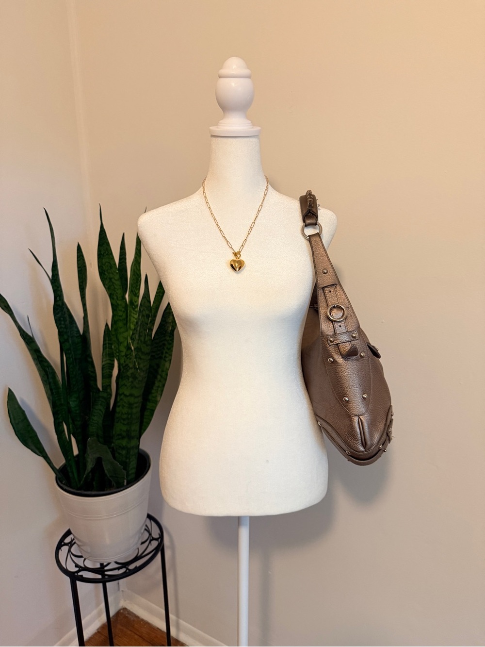 Furla | Vintage Metallic Taupe Pebbled Leather Hobo‎ Shoulder Bag - Picture 14 of 15